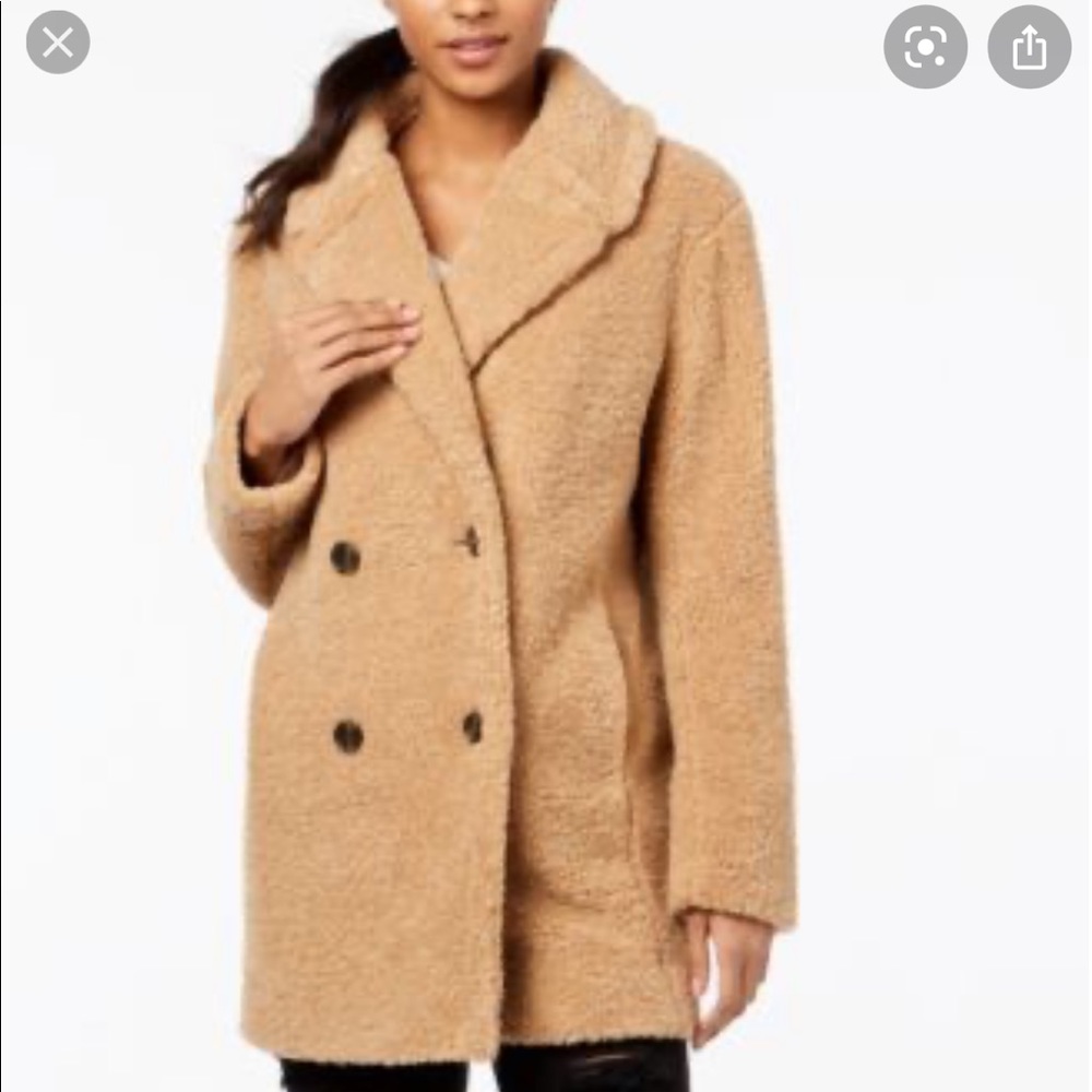 Kensie Double-Breasted Faux-Fur Teddy Coat
